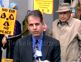 Kriss Worthington speaking to the Berkeley Progressives say no to radioactive Tritium releases at LBNL press conference