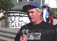 Doug Buckwald speaking at Sproul Plaza