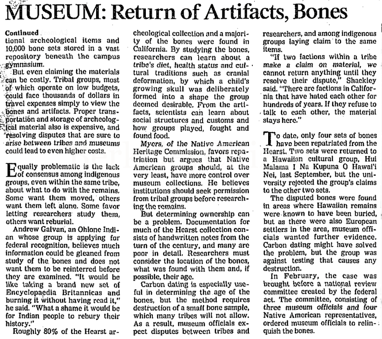 Giving back the past Ohlone burial remains